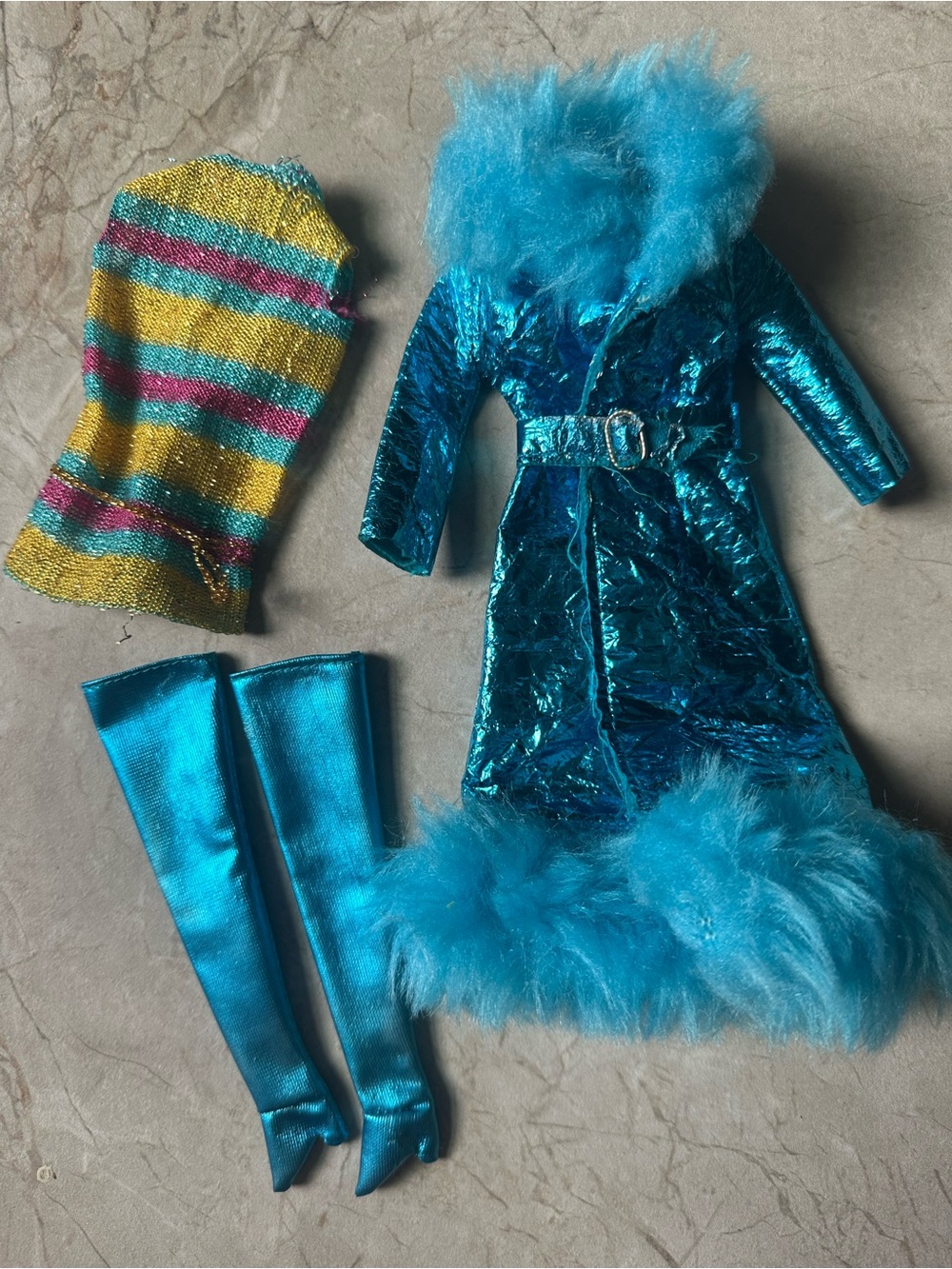 1970 Barbie Mattel Maxi & Mini complete with thigh high boots coat dress #1799